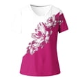 thumbnail image 4 of Scyoekwg Women's Tops Casual V Neck Short Sleeve T Shirts Trendy Floral Graphic Shirts Comfy Soft Summer Going Out Tops for Women #B01=Hot Pink S, 4 of 4