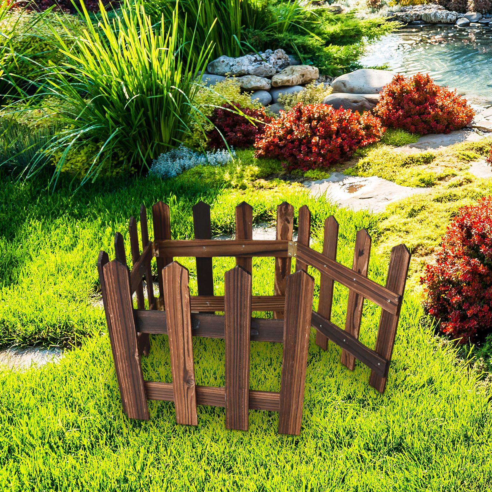 Vensio 30cm Height Brown Landscape Edging Border Fence 47-Inch Wood Garden Picket Fence for Flowerbeds