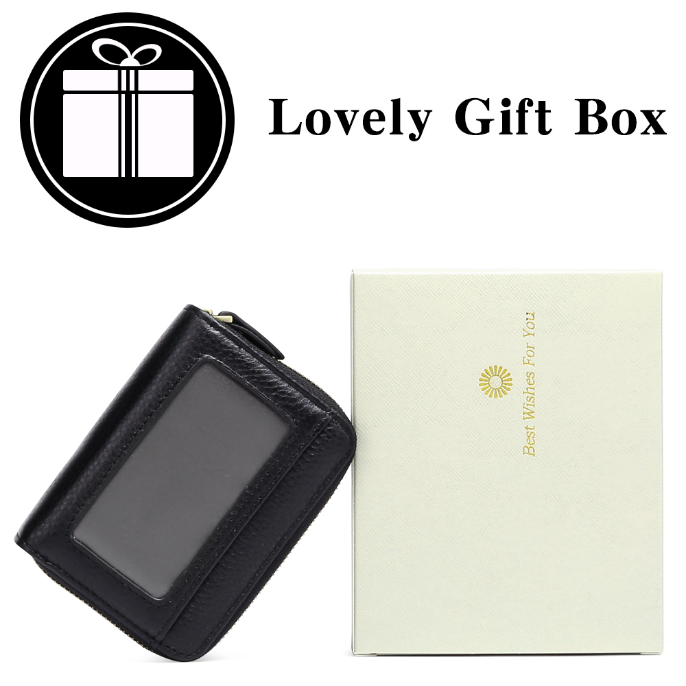 SENDEFN Women's Genuine Leather Card Wallet, Black photo 6
