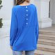 thumbnail image 5 of Camiseta de manga larga para mujer con bolsillos, cuello redondo, decoración de botones superiores para todas las estaciones, azul M, 5 of 8