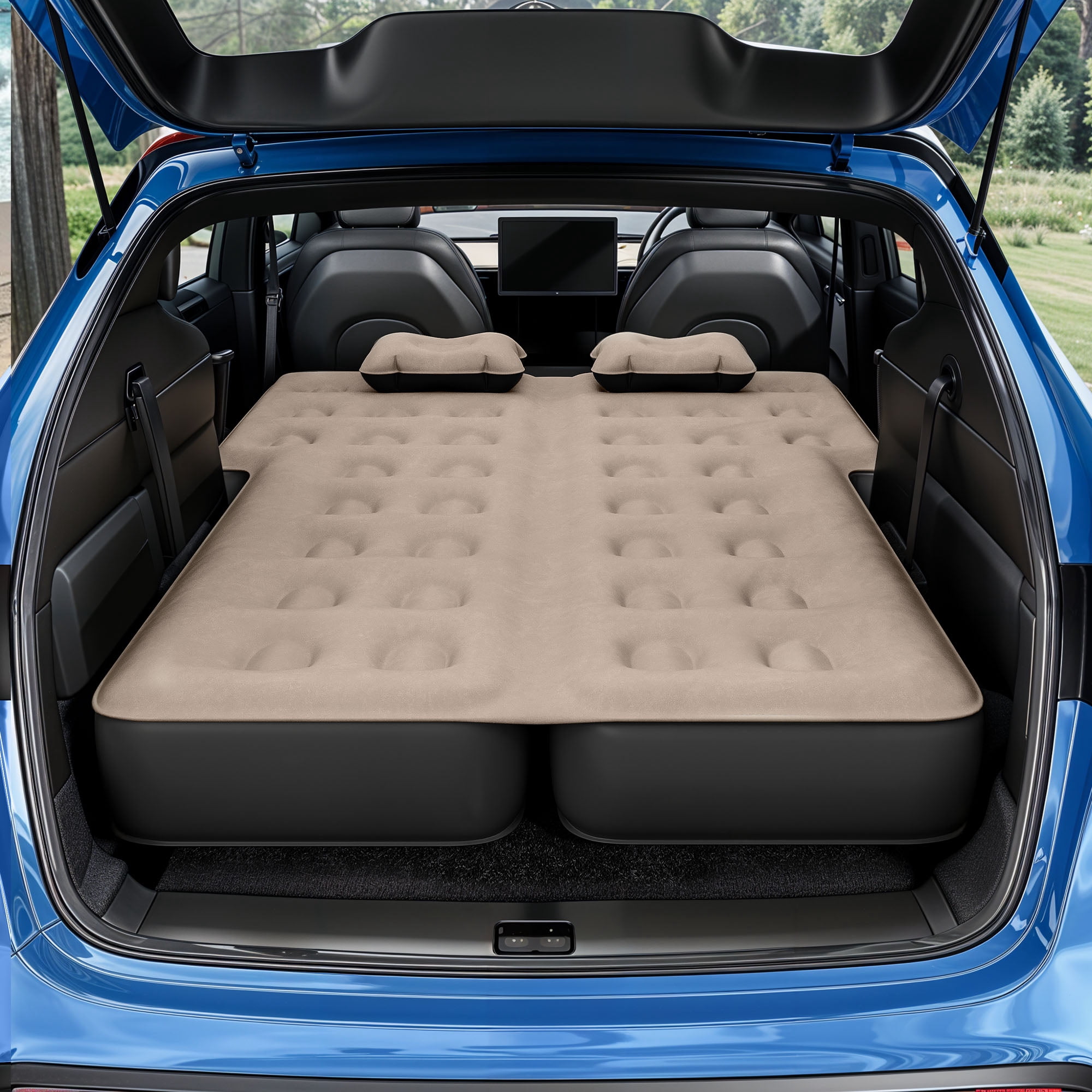 Uforic Inflatable Car Air Mattress with Pump, Portable SUV Air Bed with Pillows for Camping, Home, Travel, Brown
