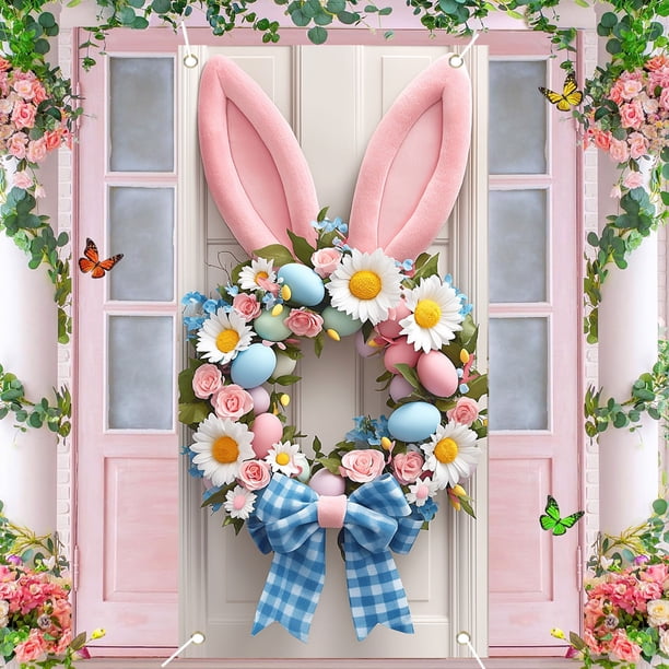 Decoración de Mesa de Pascua Easter Door Curtain Suitable for Large Party Supplies Room Garden Wall Decoration Holiday Decoration Background Decoración del hogar