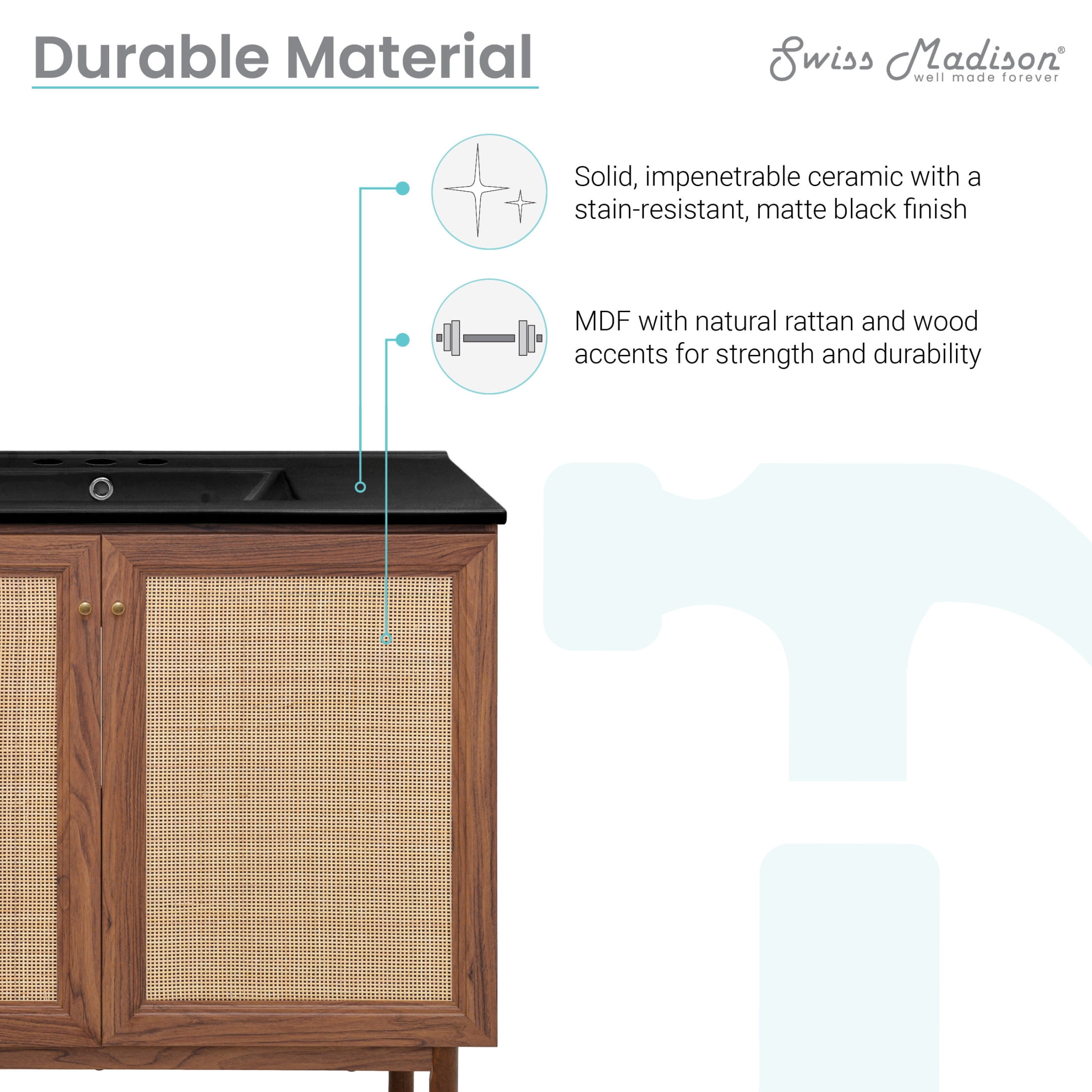 Classe 36" Freestanding Bathroom Vanity in Brown Oak with Black 3-Hole Widespread Sink Top
