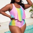 thumbnail image 6 of Aboser Women Double Layer Blouson Swimsuit Trendy Rainbow Print Bikini Sets Tiered Swim Tank Top with Shorts Swimwear Summer Boho Beachwear, 6 of 9