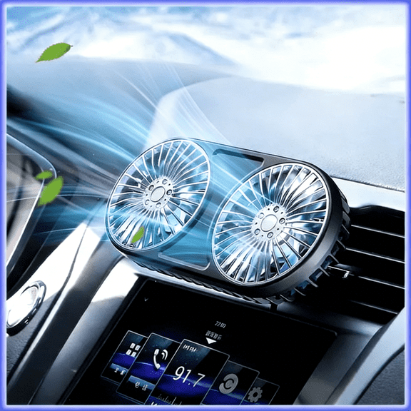 USB Car Cooler Fan with Dual Head,Mini Car Air Outlet Dashboard Fan 360 Degree Rotation,Three Adjustable Speeds,Whisper Quiet,5V Auto Fan Suitable for Various Vehicle Types Including Campers and SUVs