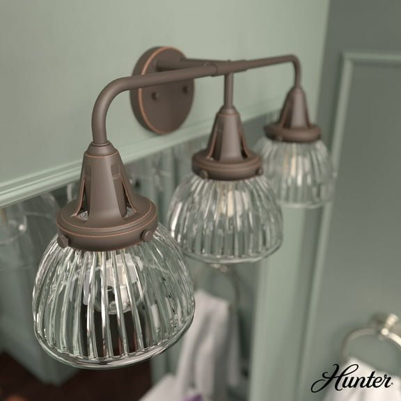 Hunter - Cypress Grove 3-light Onyx Bengal, Medium Size Vanity Light, Dimmable, Transitional Style, for Bedrooms, Dining, Living Rooms - 19258
