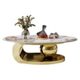 thumbnail image 3 of HIUU Gold Modern Coffee Tables,Faux Marble Coffee Table49.2",Coffee Tables Oval with Artistic Design Stainless Steel Base,Luxury Coffee Table for Living Room, 3 of 12
