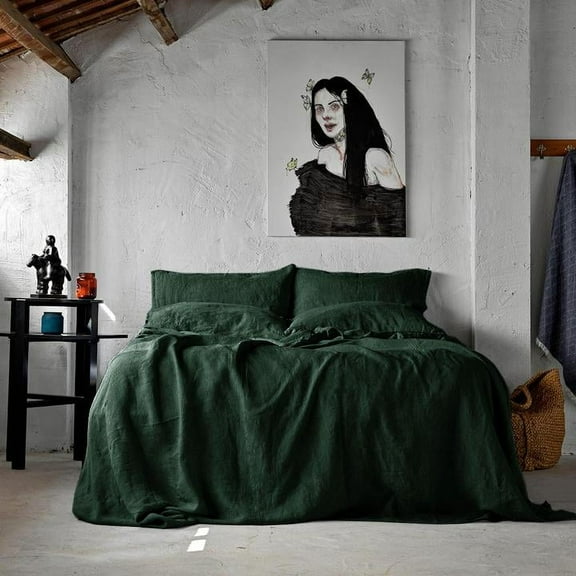 Pavish Export Dark Green Duvet Cover Set 100% Washed Cotton Linen Feel Super Soft Comfortable Farmhouse Comforter Cover Twin