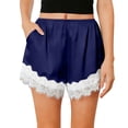 thumbnail image 3 of Cutuoiiu Womens Satin Shorts Casual Elastic Waist Solid Color with Lace Trim Side Pockets for Summer Home Wear, 3 of 6