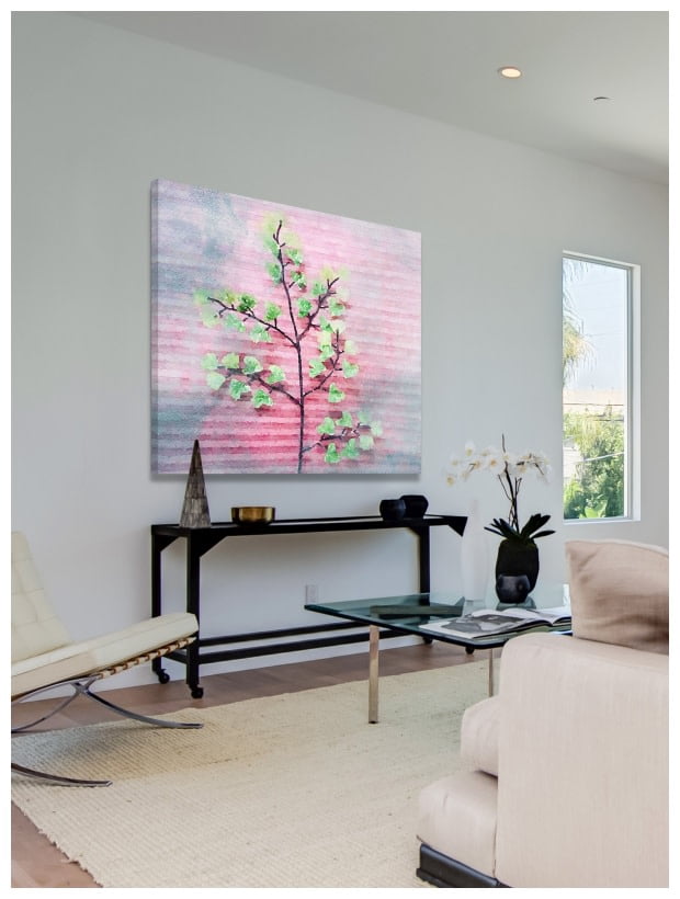 Marmont Hill - "Pink and Green" by Irena Orlov Painting Print on Wrapped Canvas