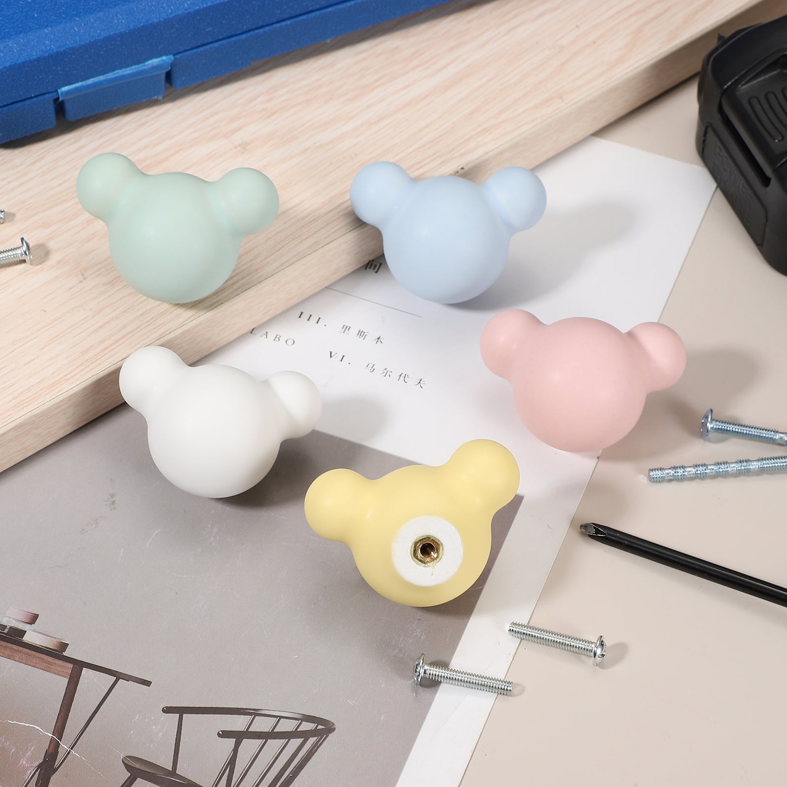 Uxcell 4 Pcs Ceramic Cabinet Knobs, 2 x 1.36 x 1.36 Inch Cute Ceramic Drawer Knob Dresser Pulls with Mounting Screws Knobs Furniture Handles for Kitchen Nursery Decor, Yellow (Mouse)