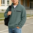 thumbnail image 4 of BLVB Boys Waffle Textured Quarter Zip Sweatshirts Fashion Long Sleeve Pullover Tops Kids Trendy Athletic Casual Outfits(Green,9-10 Years), 4 of 7