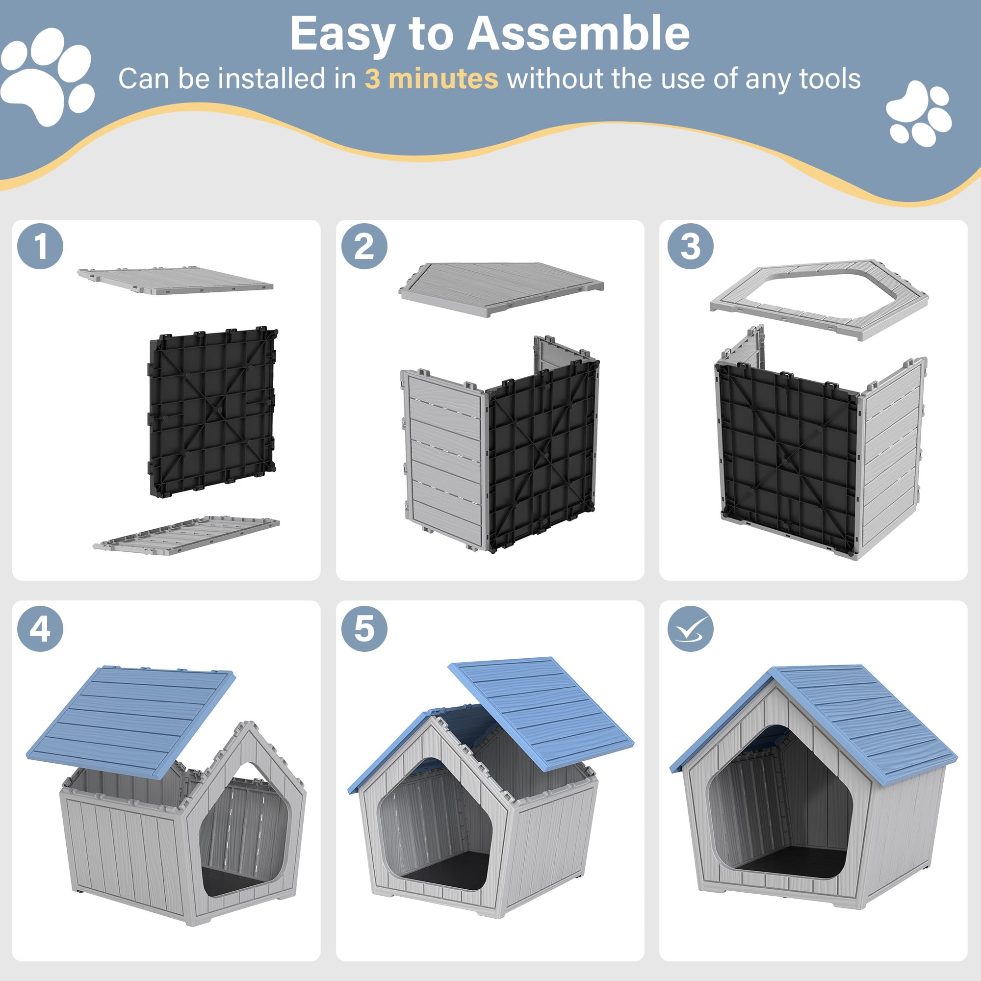 LHBcraft Outdoor Cat House,Weatherproof Resin Cat Shelter for Stray & Feral Cats,Durable All-Season Pet House for Indoor & Outdoor,Blue