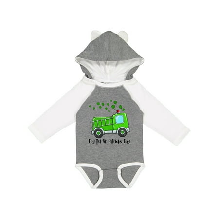

Inktastic My 1st St. Patrick s Day Green Fire Truck with Clovers Gift Baby Boy or Baby Girl Long Sleeve Bodysuit
