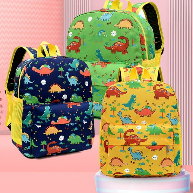 Mochila infantil para preescolar y guardería - Mochila de nylon para niños pequeños con bolsillos laterales, correas ajustables • Azul oscuro, amarillo, verde • 12,6x10,63x4,33 pulgadas