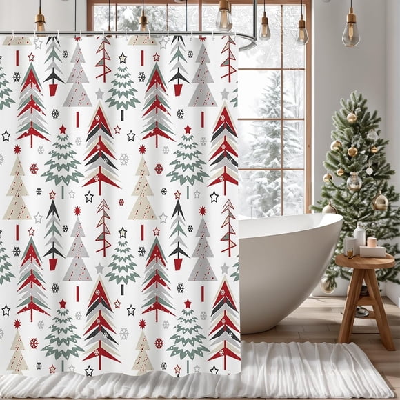 Christmas Shower Curtain Xmas Tree Shower Curtain Winter Snowflake Pattern Shower Curtain for Bathroom Decor Washable Durable Fabric Bathroom Curtains 72x72 in