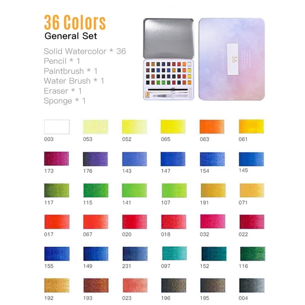 Juego de pintura de dibujo de pigmento de pintura de acuarela sólida de 36 colores con