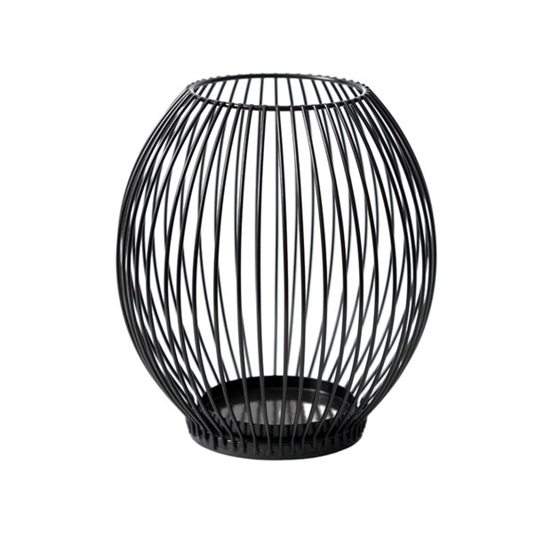 Portavelas de metal con estructura de jaula, estilo vintage, con diseño calado, ideal para colocar sobre la repisa de la chimenea o como centro de mesa.