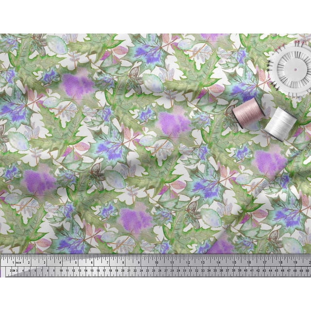 Soimoi Green Poly Georgette Fabric Autumn Leaves Print Fabric by Yard 42 Inch Wide