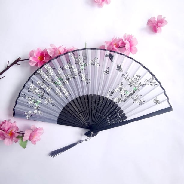 Abanico plegable antiguo para mujer, abanico de tela de seda de bambú, abanico plegable portátil, abanico de regalo, abanico pequeño
