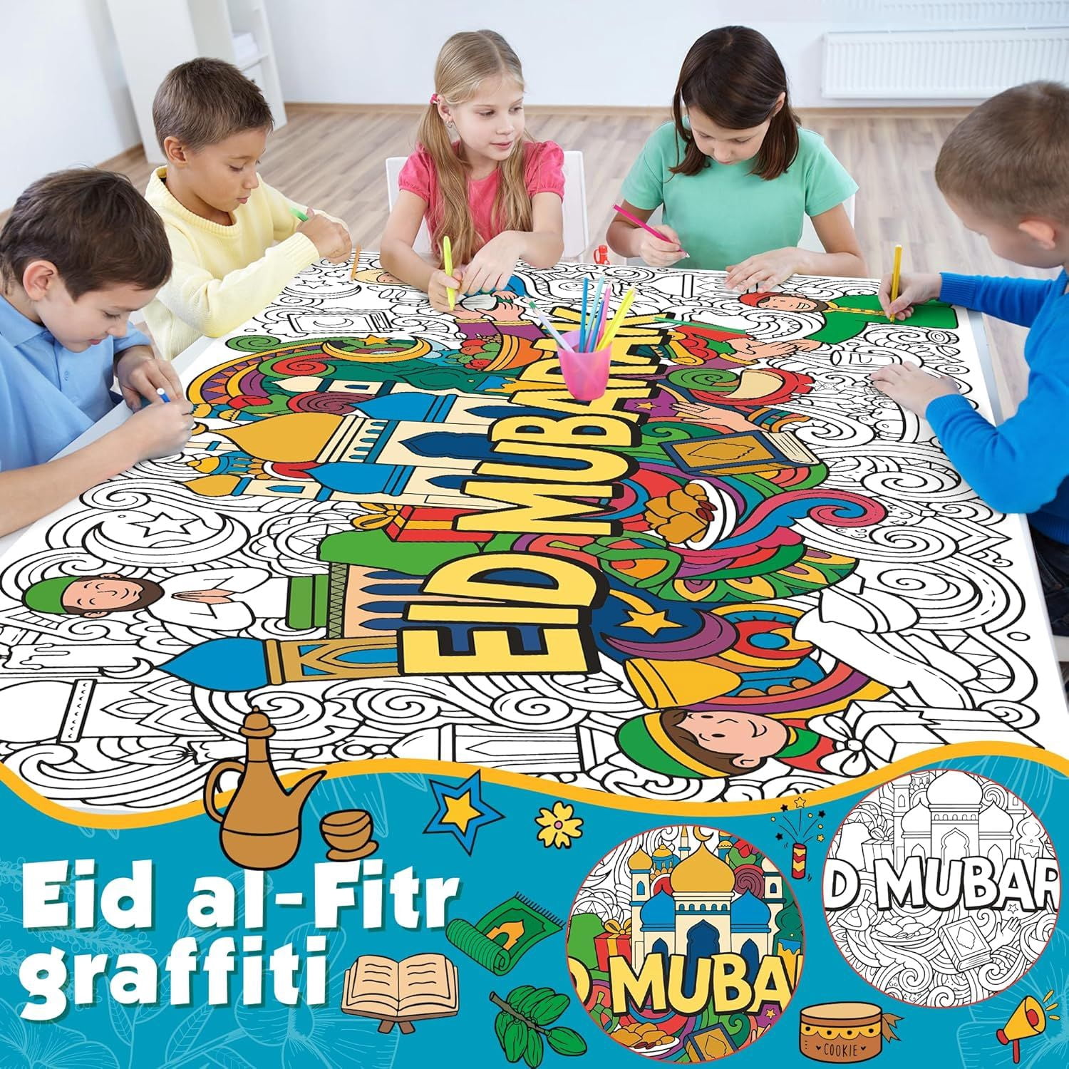 Halloween Crafts for Kids, Giant Coloring Tablecloth/Poster, Halloween Party Decorations Favors Supplies for Kids Gifts Activities Games Toys Banner