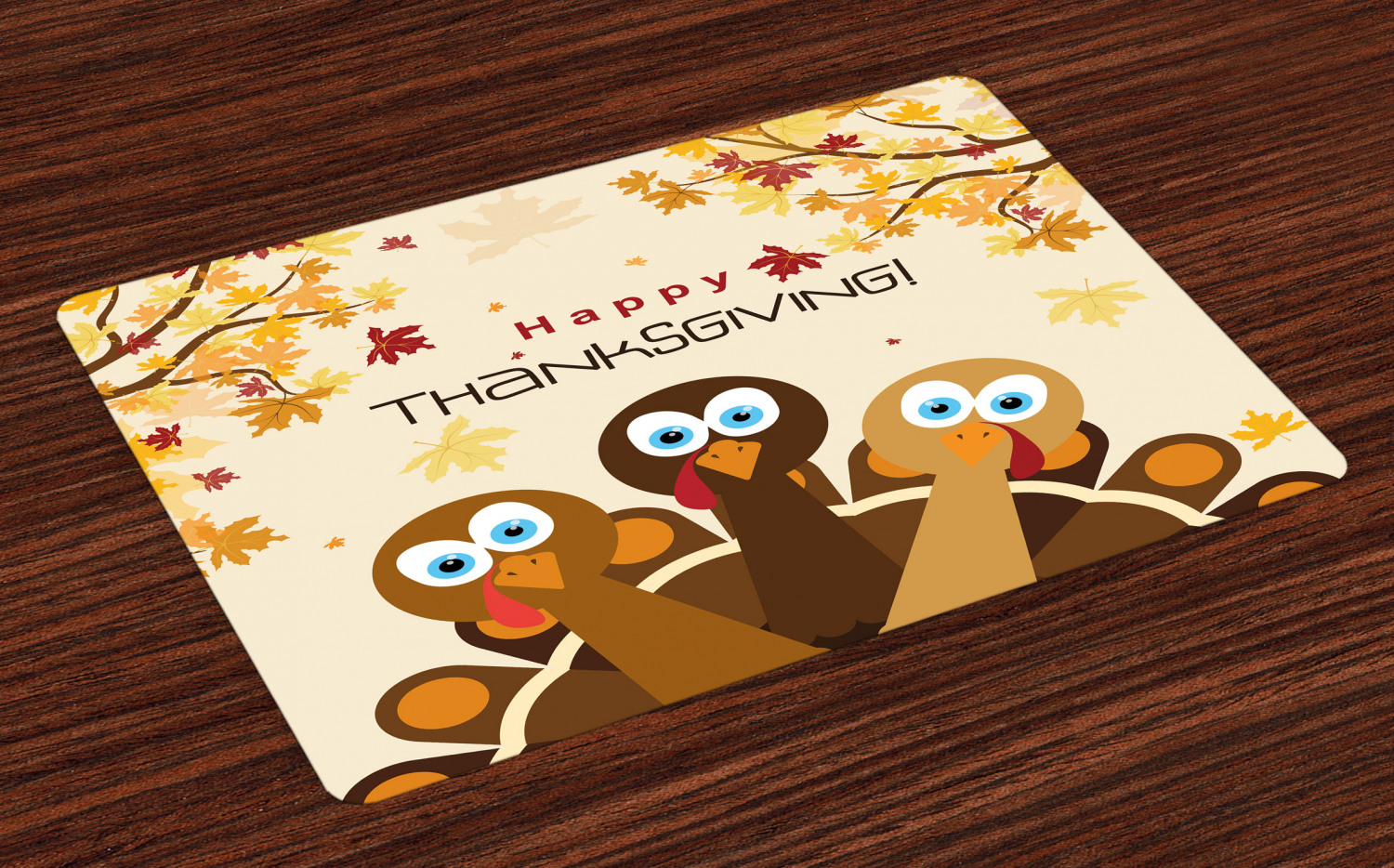 Turkey Placemats Set of 4 Happy Thanksgiving with Falling Leaves and Poultry Birds Harvest Time