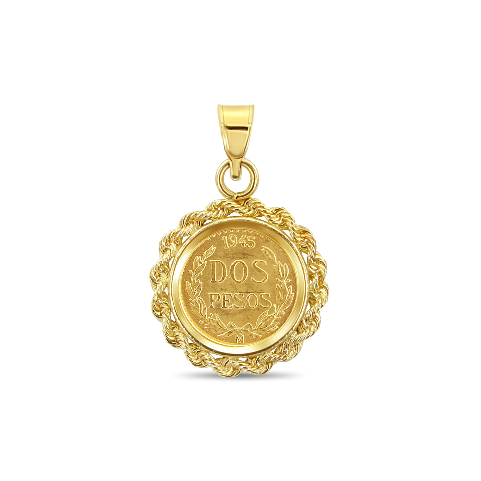 1945 Dos Pesos Gold Coin Necklace with Rope Bezel