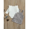 thumbnail image 3 of Bagilaanoe 2Pcs Newborn Baby Girls Overall Dress Set Long Sleeve Ruffle Romper Tops + Leopard Suspender Skirt 6M 12M 18M 24M Outfits, 3 of 8