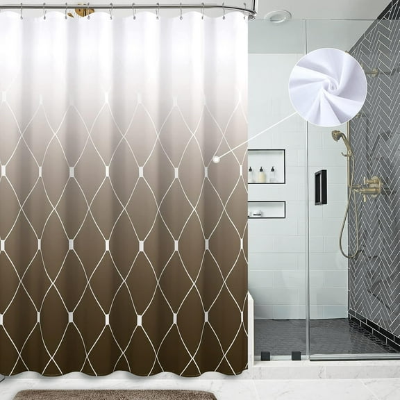 Brown and White Shower Curtain Modern Ombre Shower Curtain Tan Taupe Shower Curtain with Hooks Water Repellent Shower Curtain Neutral Linen Fabric Shower Curtains Bathtub Hotel, 72x72 inch