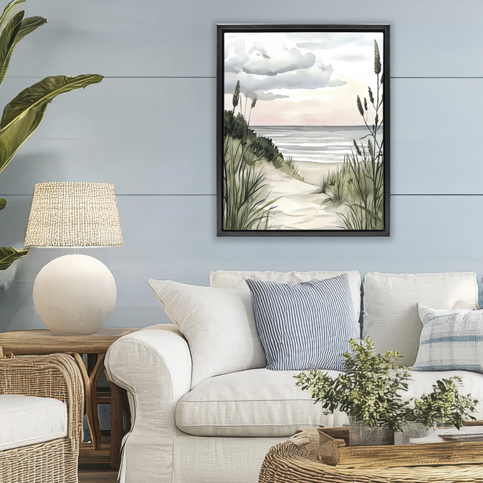 Stupell Industries Coastal Calm Seaside Dunes Black Framed Floater Canvas Wall Art, design by Riley B