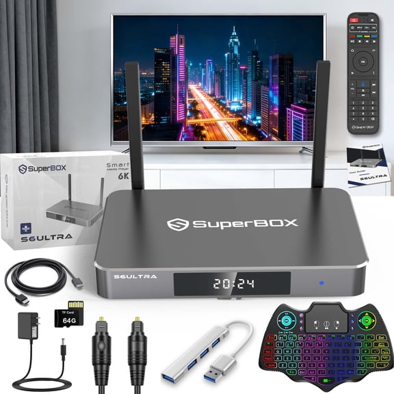 SuperBox S6 Ultra Fully, 4G RAM 128G ROM Superbox with Voice Remote, 6K, Easy Setup Guide, Included Parental Control Time