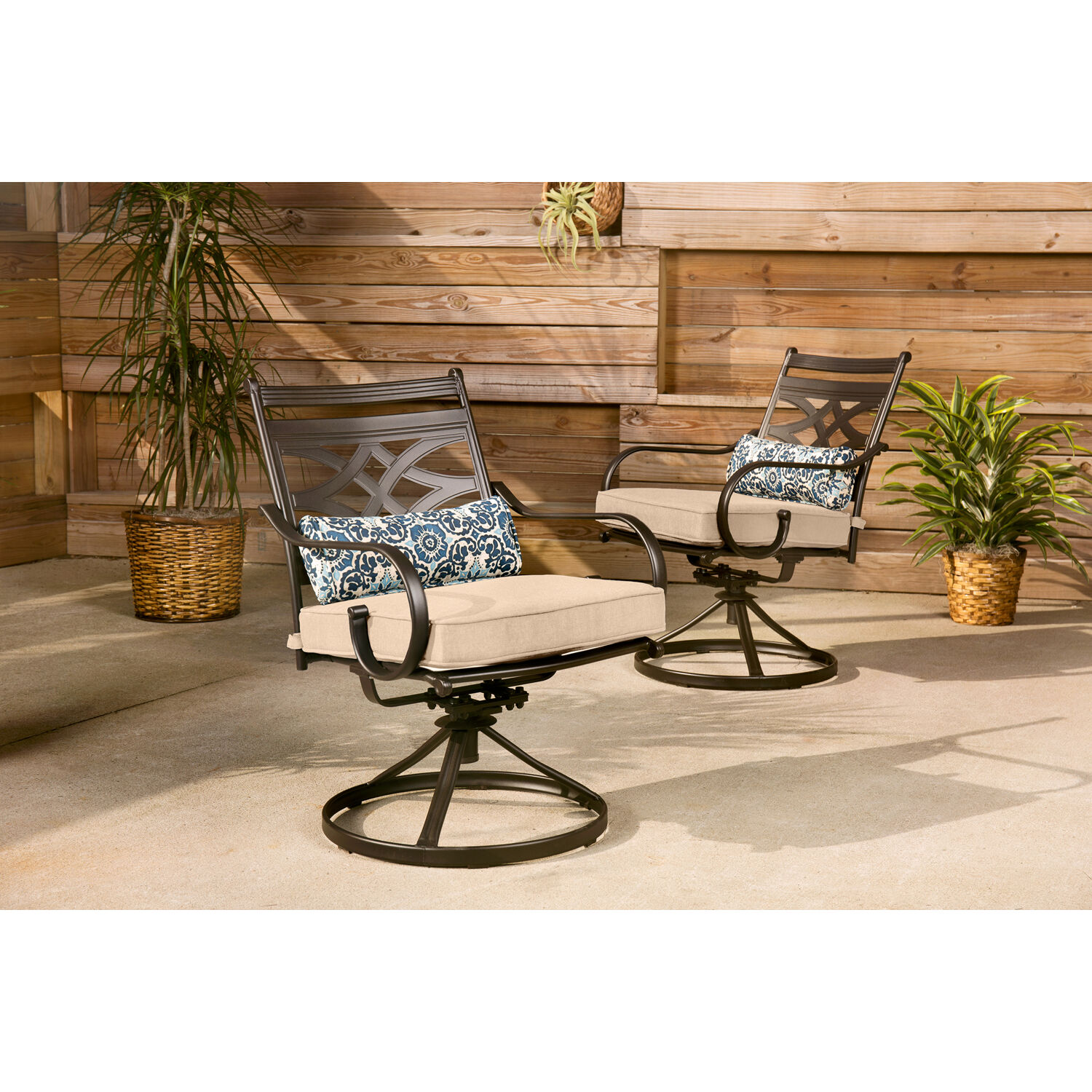 Hanover Montclair 5-Piece Steel Patio Dining Set in Tan with 4 Swivel Rockers and a Square Table - image 4 of 12