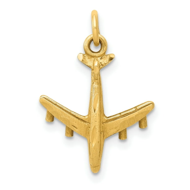 14k Yellow Gold Airplane Necklace Charm Pendant Travel