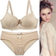 thumbnail image 3 of Audhol Matching Bra and Panty Sets! 2 Piece Underwear Set for Women Bras and Regular Fit Comfort Padded Bra and Panty Wireless Bralette Bra and Panty Sets for Women Beige 90B, 3 of 5