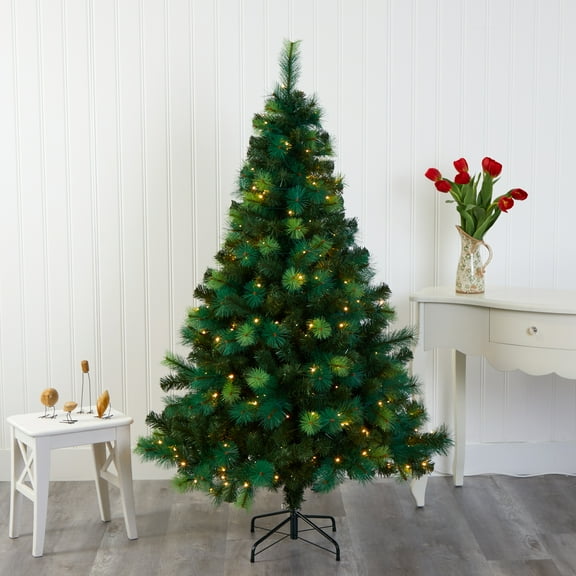 Nearly Natural 6ft. Assorted Green Scotch Pine Artificial Christmas Tree with 250 LED Lights