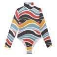 thumbnail image 2 of joogoo Women's Mock Turtle Neck Long Sleeve Bodysuit Tops Abstract Graffiti Stripe Stretchy Romper Jumpsuit M, 2 of 8