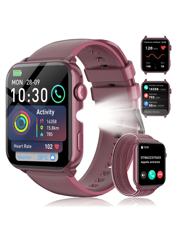 Smart Watch for Women Men, 1.91" Touchscreen Fitness Tracker with Bluetooth Calling, 100+ Sport Modes, IP68 Waterproof Pedometer, Message Notifications Compatible with Android iPhone (Purple)