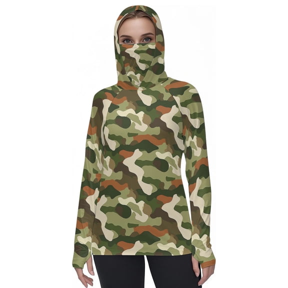 Hoodies for Women Camouflage Sun Protection Clothing with Mask Long Sleeve Ice Silk Sun Protection Top 4XL