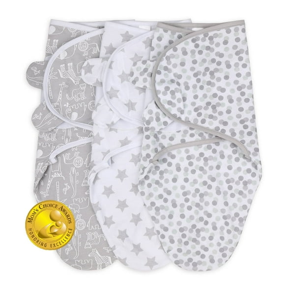 The Peanutshell Newborn Swaddles for Baby Boys or Baby Girls, 3 Pack Set, Grey Safari Sky