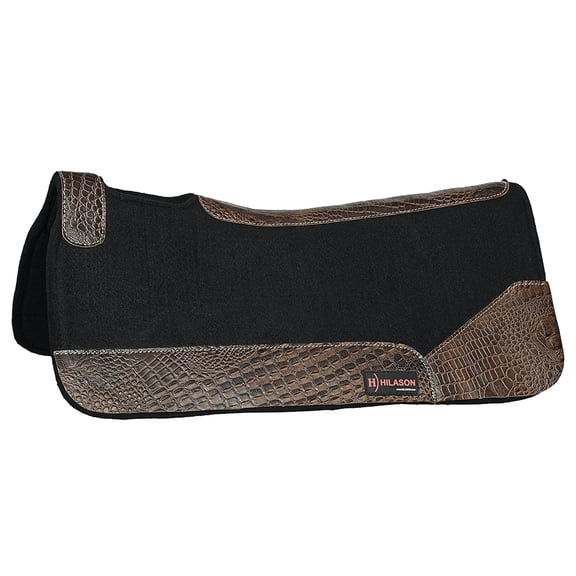 Western Wool Felt Horse Saddle Pad Dark Tan Alligator Print Leather