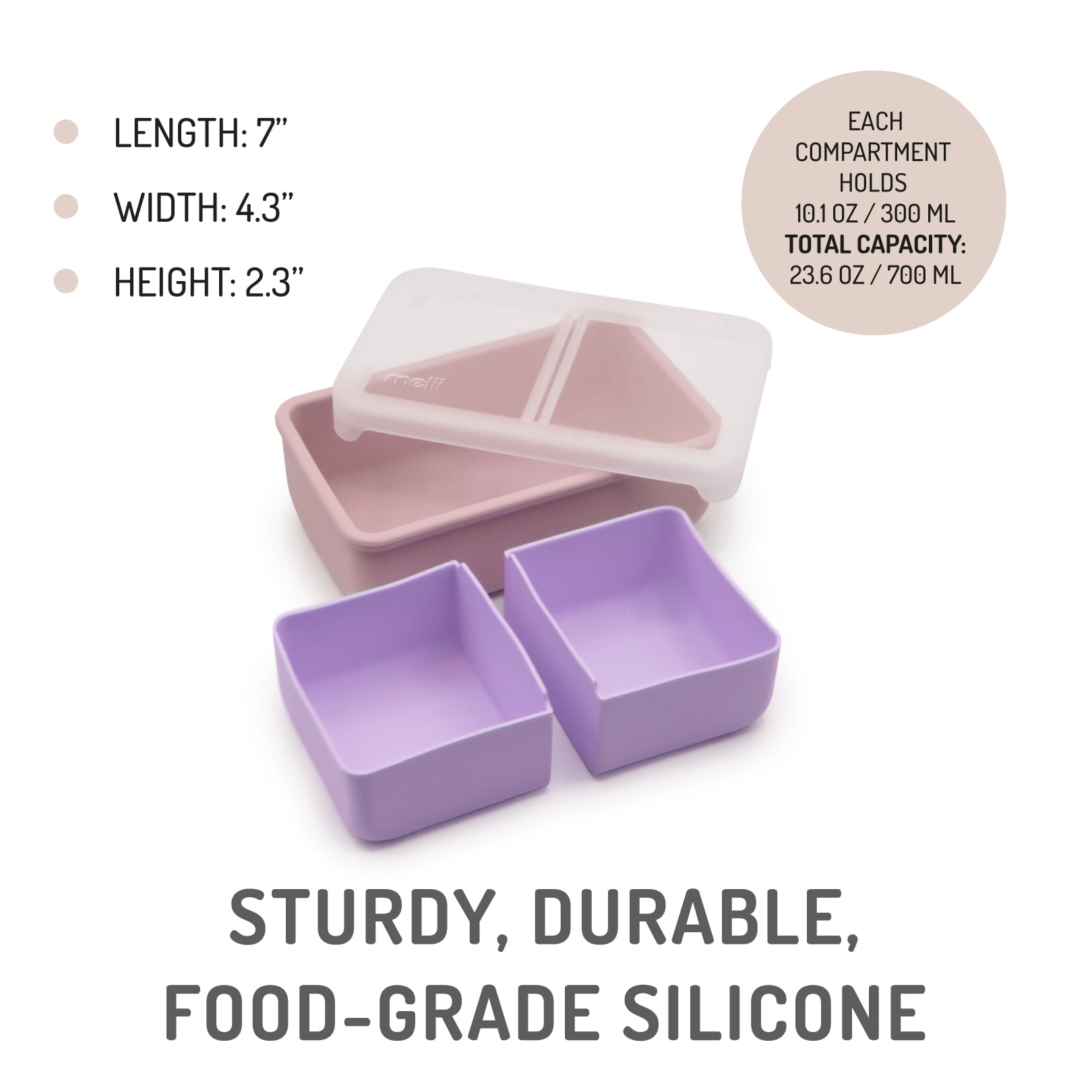 Melii Silicone Bento Box Food Storage Container, Pink & Purple