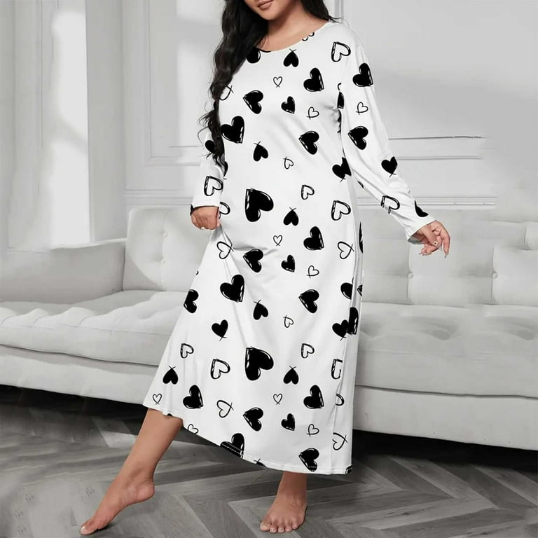 Women Long Sleeve Womens Petite Nightgown Print Shoulder Drop Summer Night Gowns Oversize Casual Long Skyline Cotton Sleep Shirt Sleepwear Dress Womens Nightgown Dress Candlesticks Nightgown Nigh Walm...