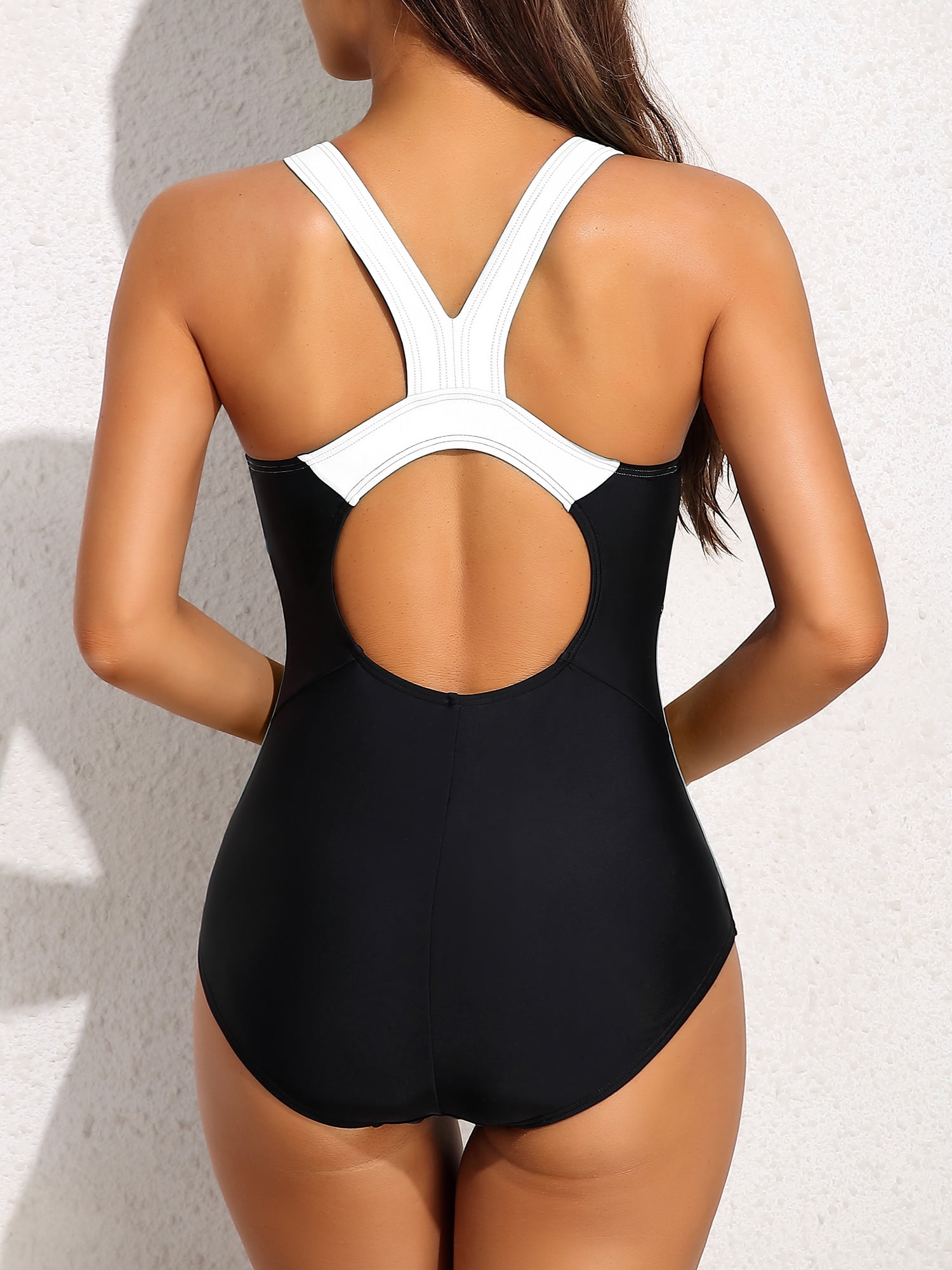 BeautyIn Women's One Piece Swimsuits Wide Shoulders Bathing Suit Color  Blocked 