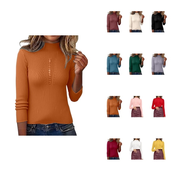Long Sleeve Knit Pullover Sweater Top With Button Detail Soft Comfortable Casual Crewneck Blouse For Everyday Wear