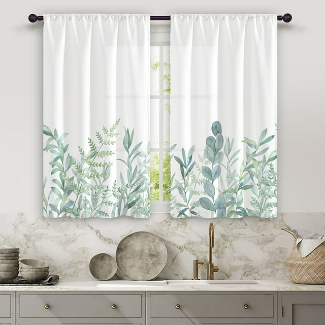 Innerwin Tringle à Rideau Poche Fente Panneau Rustique Imprimé Floral Aquarelle Rideaux Courts Anti-Moisissure Traitement de Fenêtre Style-2 27 Pouces*39 Pouces(70*100cm)*2