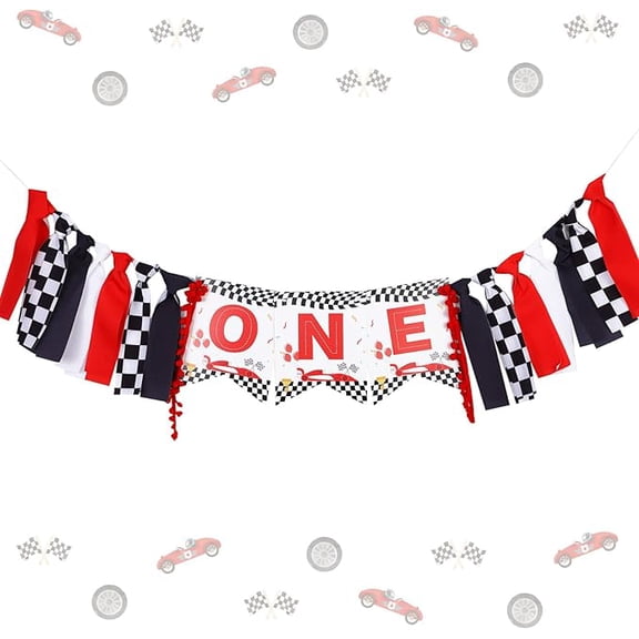 Fast One High Chair Banner Red Black Race Car Theme Birthday decor Boy Race Car 1st Birthday Banner Fast One Birthday Party Supplies Vintage Racing 1st Birthday decor Party Supplies for Boys