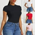 thumbnail image 2 of Solid One Piece Bodysuit Short Sleeve O Neck Sexy Open Basic Overalls Women Tight Fitting Body Top Skinny  Female, 2 of 9