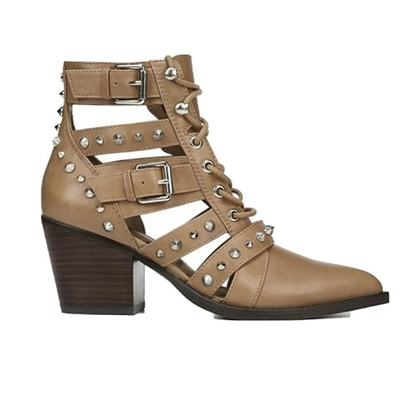 Sam Edelman Elana Camel Tan Pointed Toe Lace Up Western Booties Cut Out Boots (Camel, 6.5)
