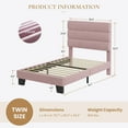 thumbnail image 7 of Sha Cerlin Twin Size Platform Bed Frame with Upholstered Velvet Headboard, Pink, 7 of 7