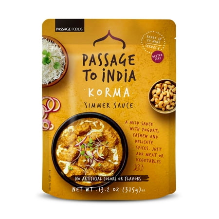 Passage to India Korma Simmer Sauce, 13.2 oz, Authentic Flavor by Passage Foods, Serves 4